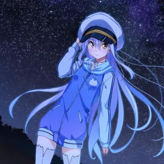 🌟 Anime, Garota, Chapéu, Azul, Estrelas, Noite, Fofo telegram sticker