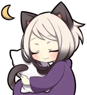 🌙 fille chat, animé, mignon, lune, sommeil, kawaii whatsapp sticker