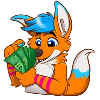 💵 argent, renard, anthropomorphe, dessin animé, liquide, personnage whatsapp sticker