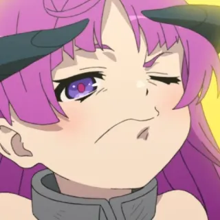 🤨 anime, tóc tím, ác quỷ, sừng, dễ thương, nháy mắt telegram sticker