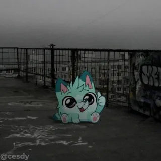 👍 @cesdy 卡通, 猫, 天空, 可爱, 贴纸, 动画, 城市景观 telegram sticker