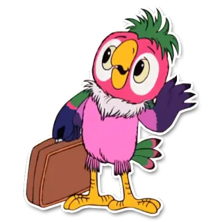✈ Papagei, Cartoon, Reisen, Koffer, Vogel telegram sticker