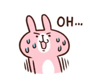 😖 OH... 토끼, 오, 땀, 분홍, 귀여운, 만화 telegram sticker
