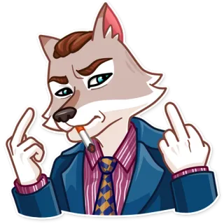 🖕 loup, doigt d'honneur, cigarette, costume, anthropomorphe telegram sticker