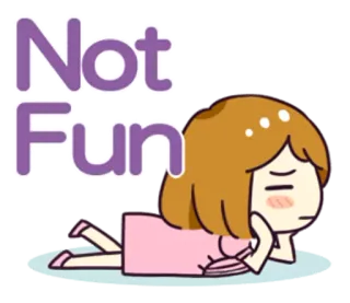 😑 Not Fun cartoon, woman, sad, expression, lying down whatsapp sticker