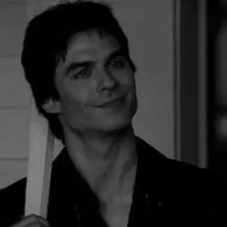 ▪️ Damon Salvatore The Vampire Diaries pamiętniki wampirów, damon salvatore, czarno białe, uśmiech, serial tv, wampir telegram sticker
