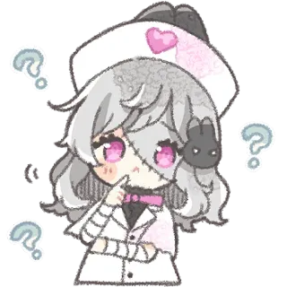 🤔 Anime, Enfermera, Lindo, Signo de interrogación, Chibi, Rosa, Gris telegram sticker