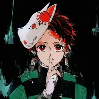 🍃 Tanjiro Kamado Demon Slayer Tanjiro, Demon Slayer, Anime, Manga, Máscara de zorro, Shhh, Dedo en labios, Personaje, Fan art whatsapp sticker