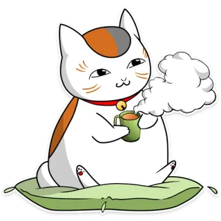 ☕️ gato, chá, fofo, kawaii, adesivo, animal, relaxante, tricolor whatsapp sticker