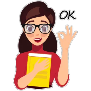 👌 OK kobieta, okulary, książka, okej, ok whatsapp sticker