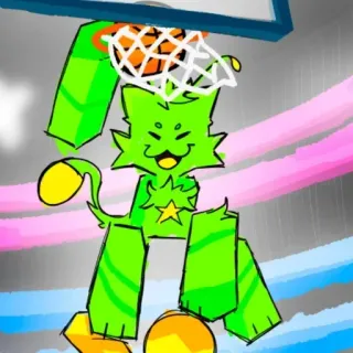 ❇️ koszykówka, zielony, kreskówka, kot, piłka, sport telegram sticker