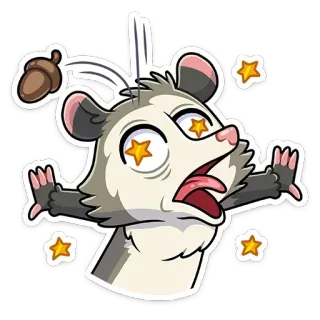 😵 zarigüeya, animal, dibujos animados, estrellas, bellota, divertido, lindo telegram sticker