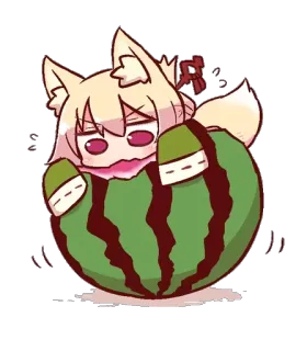 🤗 anime, cartoon, cute, watermelon, funny, chibi, fox, animal telegram sticker
