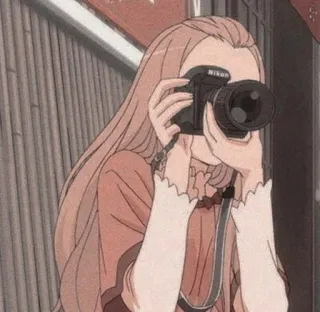 📸 Ragazza anime, Fotocamera, Fotografia, Ritratto, Illustrazione, Cartone animato telegram sticker