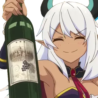 🍾 аниме, вино, демон, персонаж, девушка, улыбается telegram sticker
