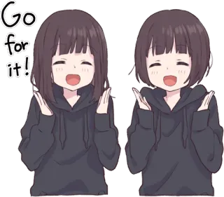 👏 Go for it! Anime, Aanmoediging, Steun, Meisje, Blij whatsapp sticker