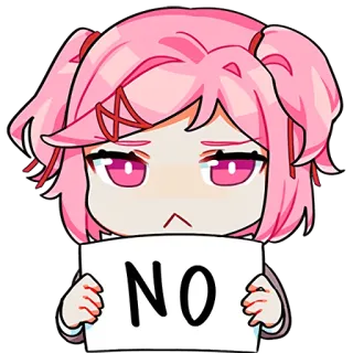 ❌ Natsuki Doki Doki Literature Club! NO 애니메이션, 만화, 두근두근 문예부, 나츠키, 아니오, 시위, 부정 telegram sticker
