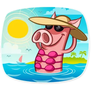 🕶 Schwein, Strand, Sommer, Sonne, Urlaub, Cartoon, Tier telegram sticker