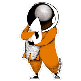 🚀 OCOSMONAUT astronaut, rocket, space, orange suit, space exploration, cartoon whatsapp sticker