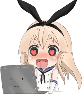😻 Anime, Kawaii, Chibi, Fofo, Laptop, Amor, Olhos de coração telegram sticker