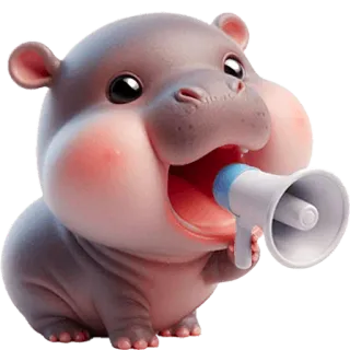 📢 ippopotamo, megafono, animale, carino, cartone animato, adesivo telegram sticker