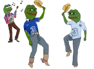 💃 Pepe the Frog 페페, 개구리, 밈, 댄스, 모자, 부츠 telegram sticker