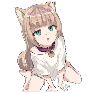 😯 Anime meisje, Kattenoortjes, Kemonomimi, Schattig, Kawaii, Halsband, Digitale kunst, Cartoon telegram sticker