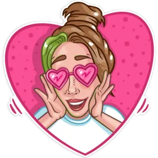 😍 coeur, lunettes, rose, femme, dessin animé, autocollant telegram sticker