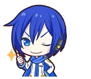 🎤 Kaito Anime, Vocaloid, Chibi, Daumen hoch, Zwinkern telegram sticker