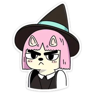 😈 bruxa, desenho animado, anime, cabelo rosa, magia telegram sticker