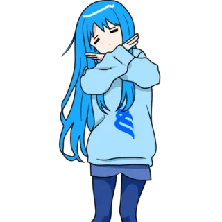 😡 Anime, Mädchen, blaue Haare, verschränkte Arme, Cartoon, Charakter telegram sticker