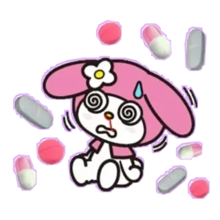 😵 My Melody My Melody, Sanrio, таблетки, головокружение, мультфильм, персонаж, милый, каваи telegram sticker