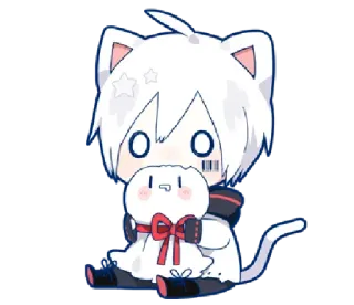 😐 cat, chibi, kawaii, anime, cute, white cat, white hair whatsapp sticker
