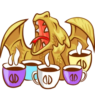 😩 drago, caffè, tazze, cartoni animati, fantasy, mostro, bevanda whatsapp sticker