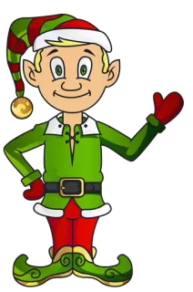 🎅 Elf เอลฟ์, คริสต์มาส, วันหยุด, การ์ตูน, รื่นเริง, สีเขียว, สีแดง, ร่าเริง whatsapp sticker