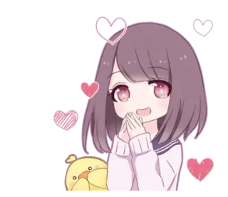 🌟 Anime, Lindo, Kawaii, Chibi, Corazones, Chica telegram sticker