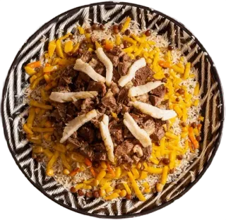 🍚 jedzenie, płow, ryż, mięso, pilaw, kuchnia środkowoazjatycka, kuchnia uzbecka telegram sticker