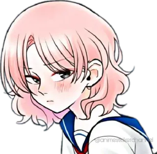 😕 anime, girl, pink hair, school uniform, manga, character telegram sticker