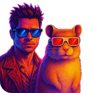 😎 ผู้ชาย, แฮมสเตอร์, แว่นกันแดด, สัตว์, ภาพเหมือน, การ์ตูน, นีออน telegram sticker