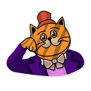 🤓 cat, hat, anthropomorphic, cartoon, animal, orange, bow tie telegram sticker