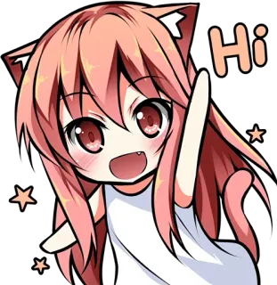 🖐 Hi Anime, Neko girl, Kawaii, Mignon, Cheveux roses, Salut, Bonjour telegram sticker