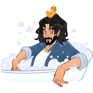 🛁 man, bath, duck, rubber duck, bubbles, soap, relaxed telegram sticker
