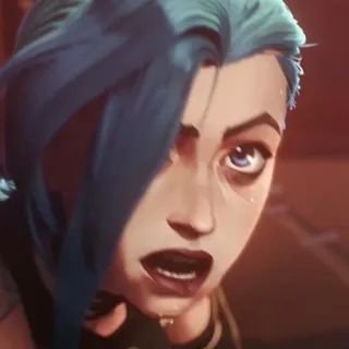 🕳 Jinx Arcane Arcano, Jinx, League of Legends, Capelli blu, Cartone animato, Personaggio telegram sticker