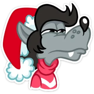😑 lobo, natal, gorro de Papai Noel, desenho animado, animal, inverno whatsapp sticker