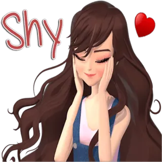 😌 Shy tímido, desenho animado, menina, expressão, coração, fofo telegram sticker