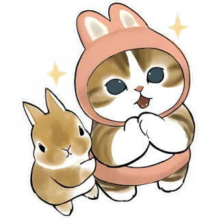 🤩 고양이, 토끼, 스티커, 만화, 귀여운, 동물 telegram sticker