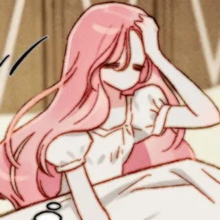 🎀 Cartoon, Anime, Traurig, Mädchen, Pinke Haare, Bett telegram sticker