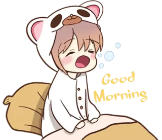 😪 Good Morning good morning, sleepy, cute, cartoon, kawaii, bear, pajamas, morning telegram sticker