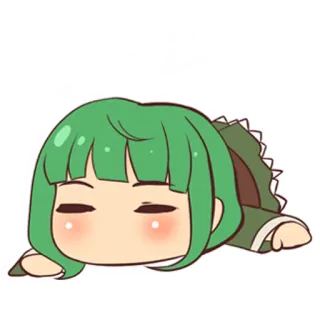 😴 Anime, Dessin animé, Chibi, Mignon, Cheveux verts, Fatigué, Épuisé whatsapp sticker