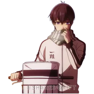 🥲 Anime, Personnage, Écharpe, Jeune, Mâle whatsapp sticker